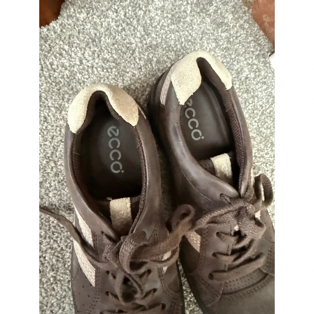 Ecco Brown Leather Suede Lace‎ Up Sneakers Kids Size 34 Low Top Shoes
